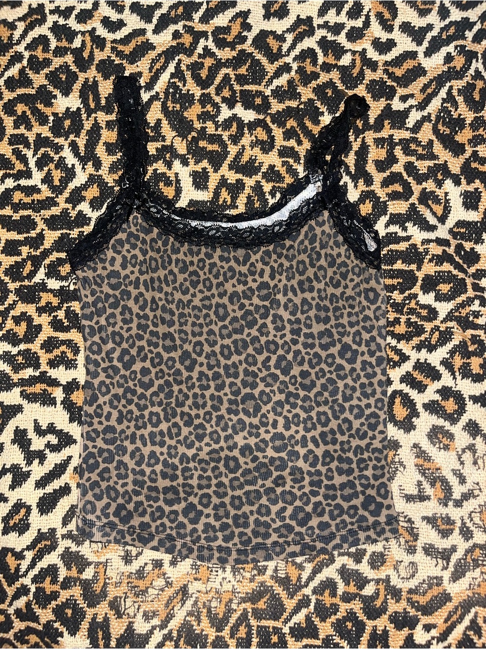 Leopard Print Lace Trim Cami Tank Top - Brown/Black